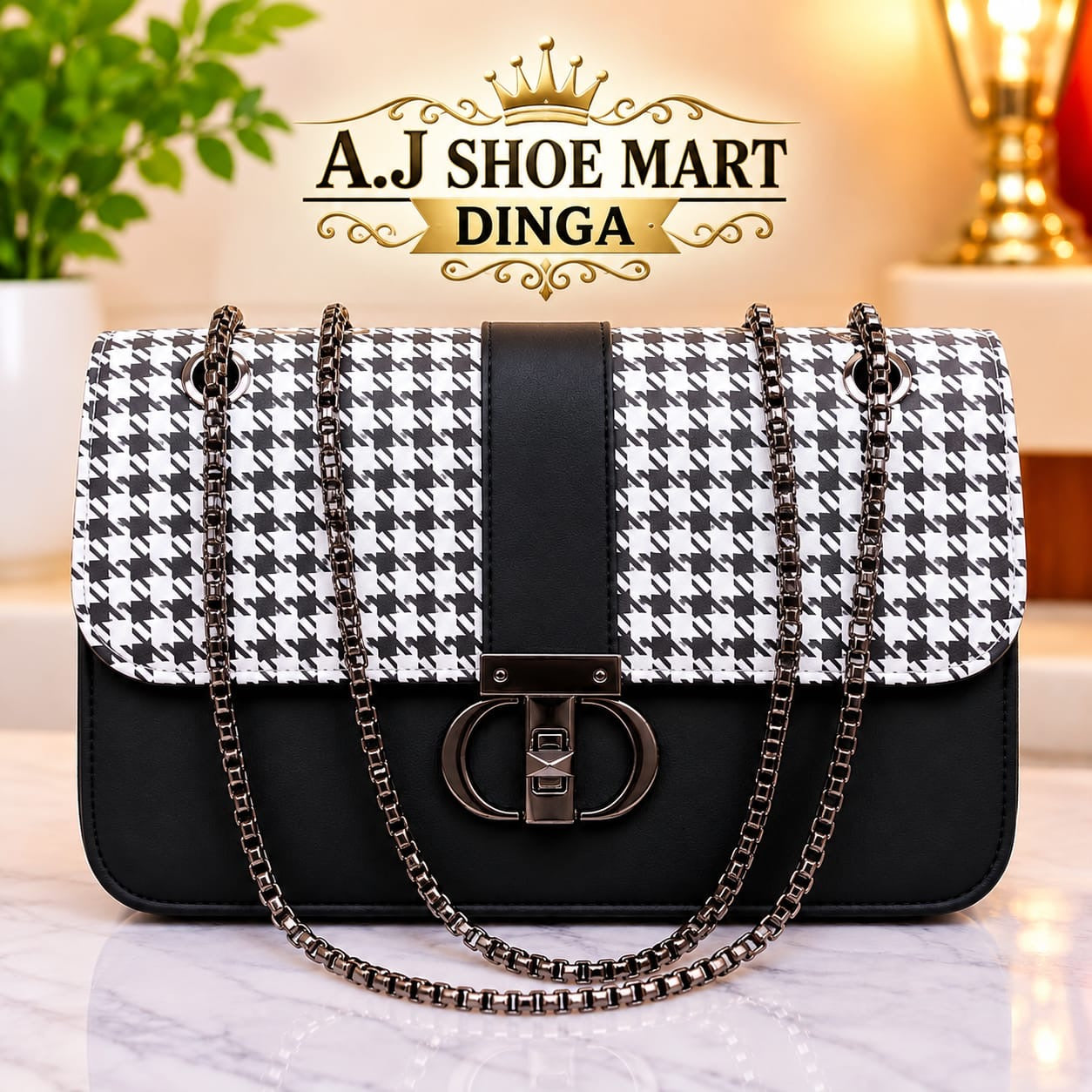 50% OFF Luxury Houndstooth Chain Shoulder Bag for Women – LADIES HAND BAG