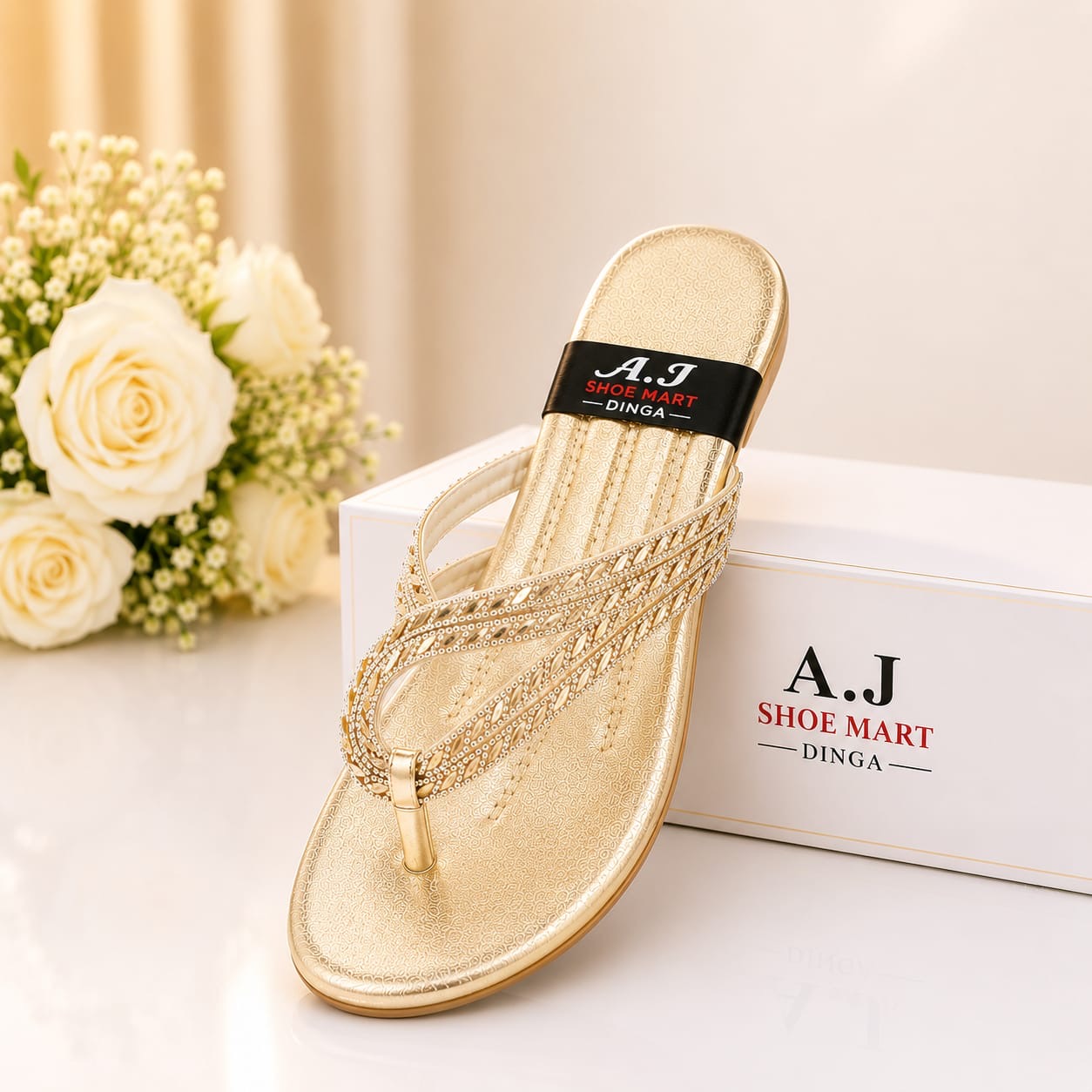 ✨ Elegant Gold Ladies Flat CHAPPAL