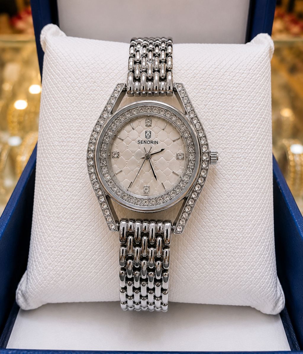 🚨Luxury Silver Ladies Quartz Watch – Elegant Crystal Design
