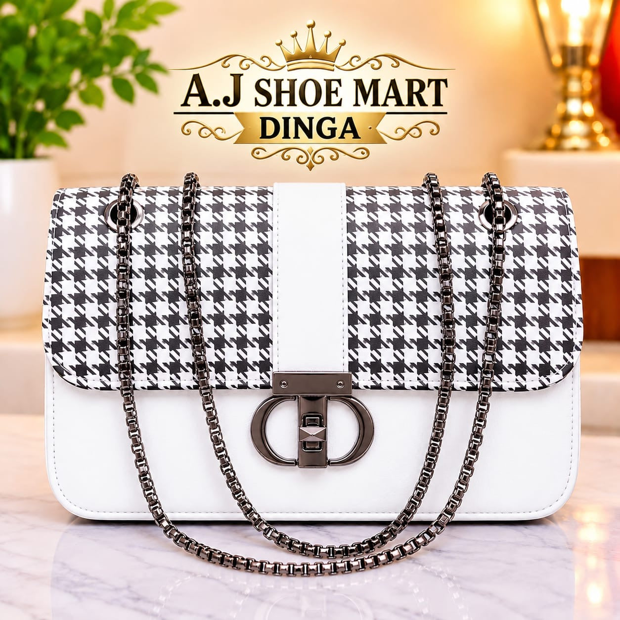 50% OFF Luxury Houndstooth Chain Shoulder Bag for Women – LADIES HAND BAG